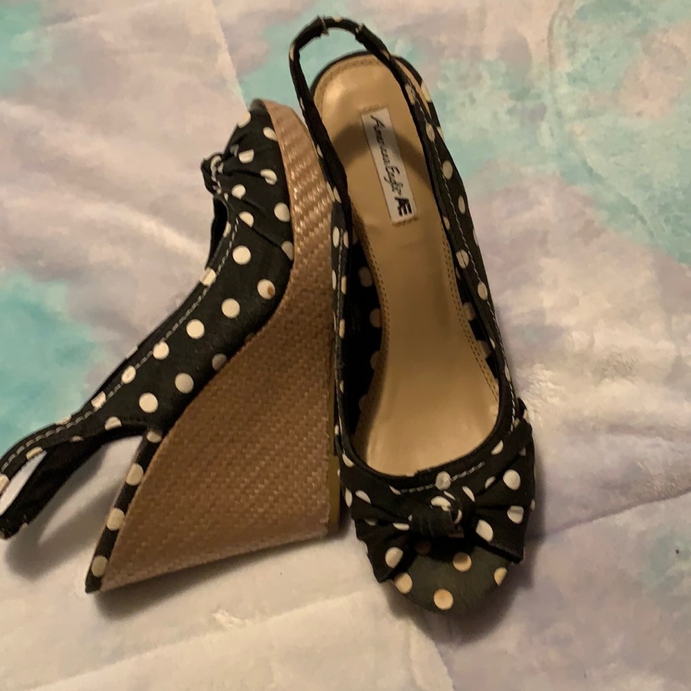 American eagle polkadot sling back wedge sandals